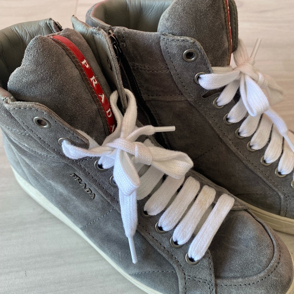 Prada Grey Suede lace up high top sneakers. Size 37.5 - Picture 4 of 8